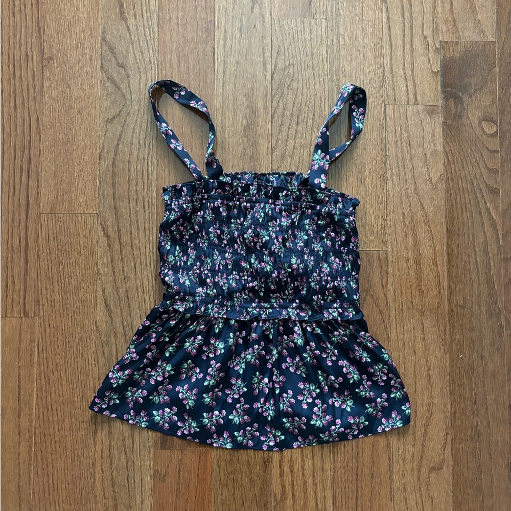 NWT J. Crew coquette Featherweight satin smocked tank top twilight berry small - Picture 2 of 5